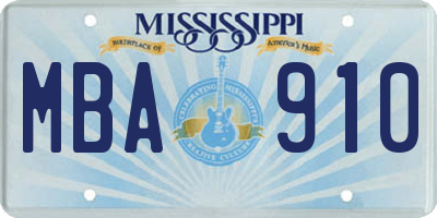 MS license plate MBA910