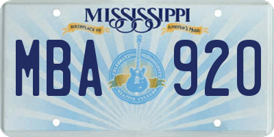 MS license plate MBA920