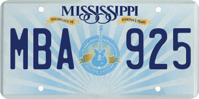 MS license plate MBA925