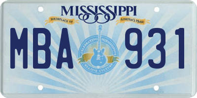 MS license plate MBA931