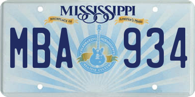 MS license plate MBA934