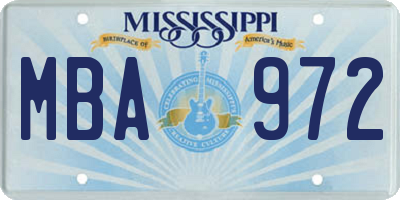 MS license plate MBA972