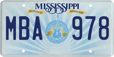 MS license plate MBA978