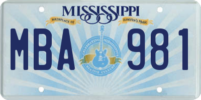 MS license plate MBA981