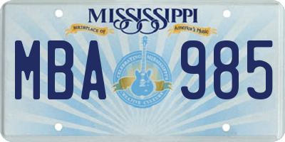 MS license plate MBA985