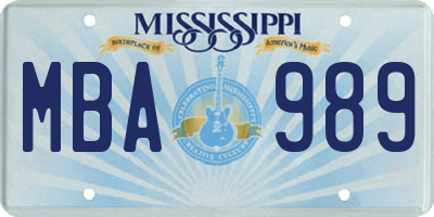 MS license plate MBA989