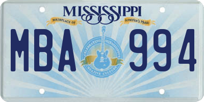 MS license plate MBA994