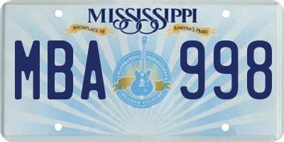 MS license plate MBA998
