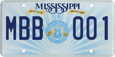 MS license plate MBB001