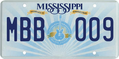 MS license plate MBB009