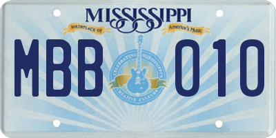 MS license plate MBB010