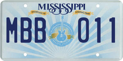 MS license plate MBB011