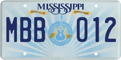 MS license plate MBB012