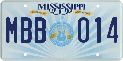 MS license plate MBB014