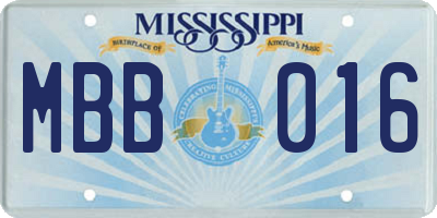 MS license plate MBB016