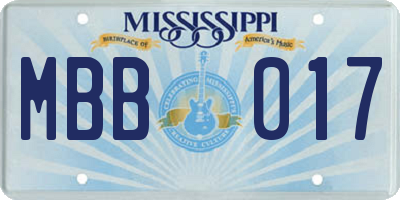 MS license plate MBB017