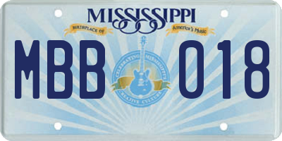 MS license plate MBB018