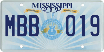 MS license plate MBB019