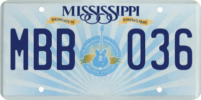 MS license plate MBB036