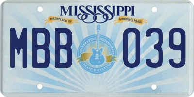 MS license plate MBB039