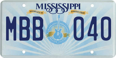 MS license plate MBB040