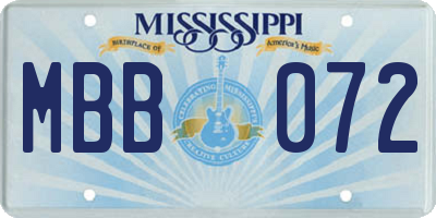 MS license plate MBB072