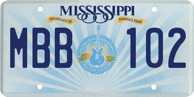MS license plate MBB102