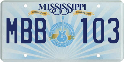MS license plate MBB103