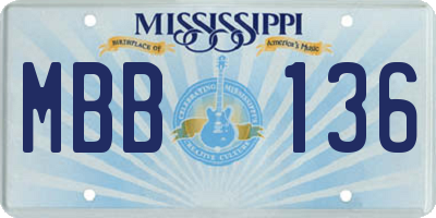 MS license plate MBB136