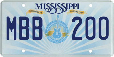MS license plate MBB200