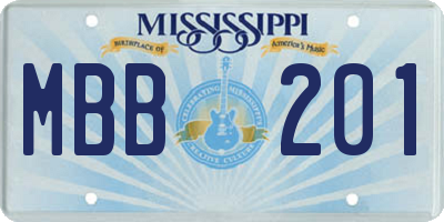 MS license plate MBB201