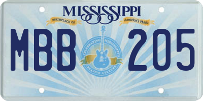 MS license plate MBB205