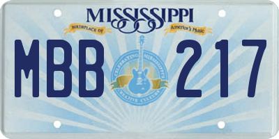 MS license plate MBB217