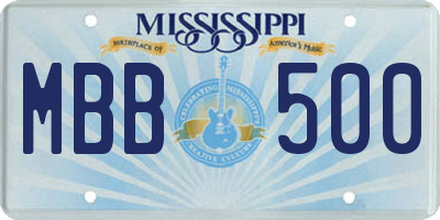 MS license plate MBB500