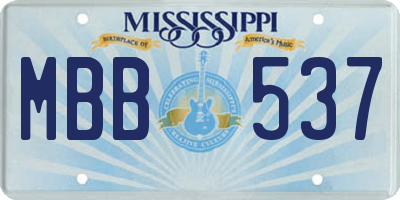 MS license plate MBB537
