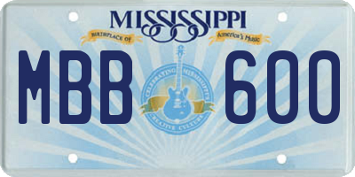 MS license plate MBB600