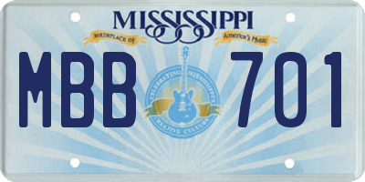 MS license plate MBB701