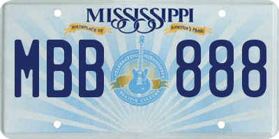 MS license plate MBB888