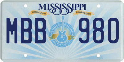 MS license plate MBB980