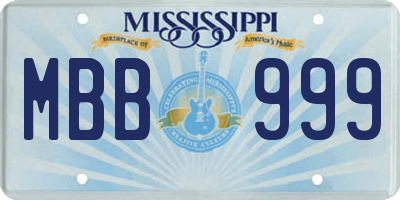 MS license plate MBB999