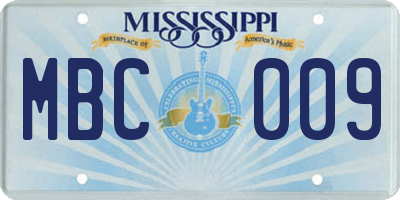 MS license plate MBC009