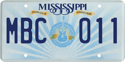 MS license plate MBC011