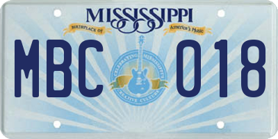 MS license plate MBC018