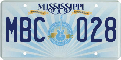 MS license plate MBC028