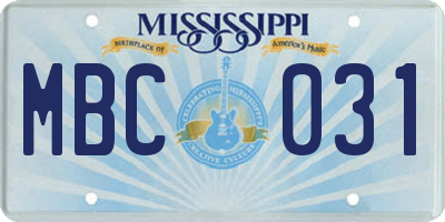 MS license plate MBC031