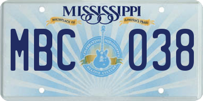 MS license plate MBC038