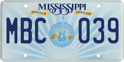 MS license plate MBC039