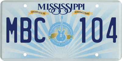 MS license plate MBC104