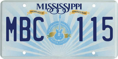 MS license plate MBC115