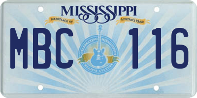 MS license plate MBC116